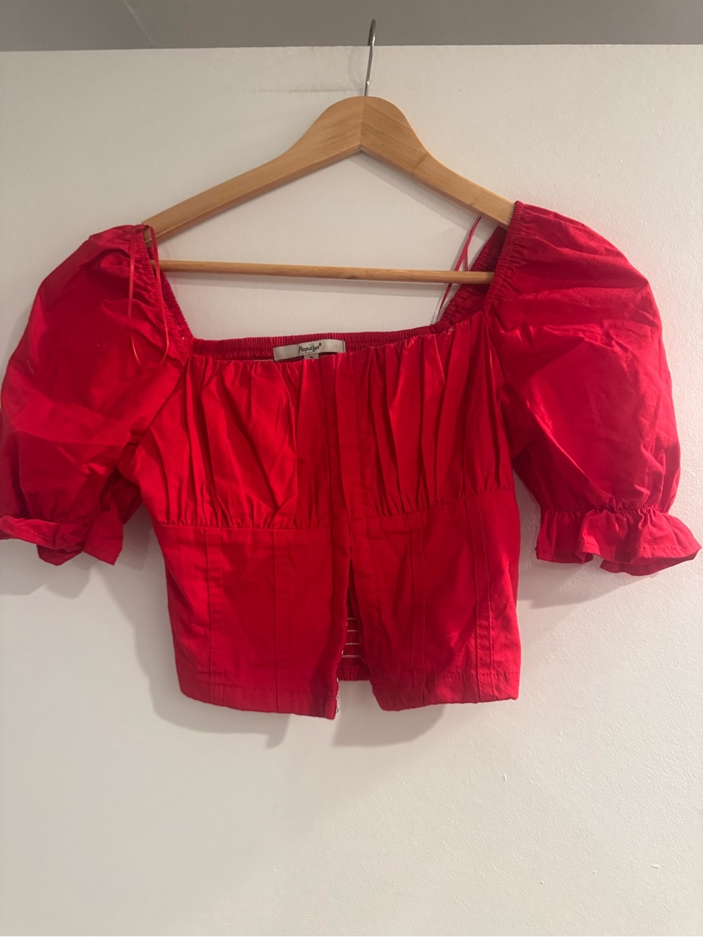 Papaya Red Puff Sleeve Square Neck Cropped Top Women’s Small| edgy | going out